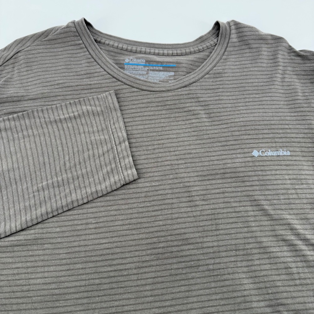 Columbia Mens XL Long Sleeve Crewneck Shirt Gray Micro Stripe Cotton Blend
